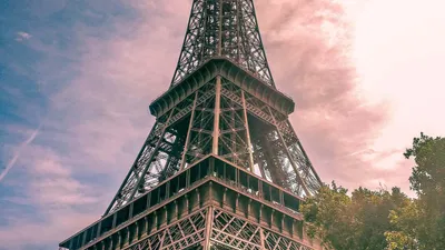 Eiffel Tower against a blue sky